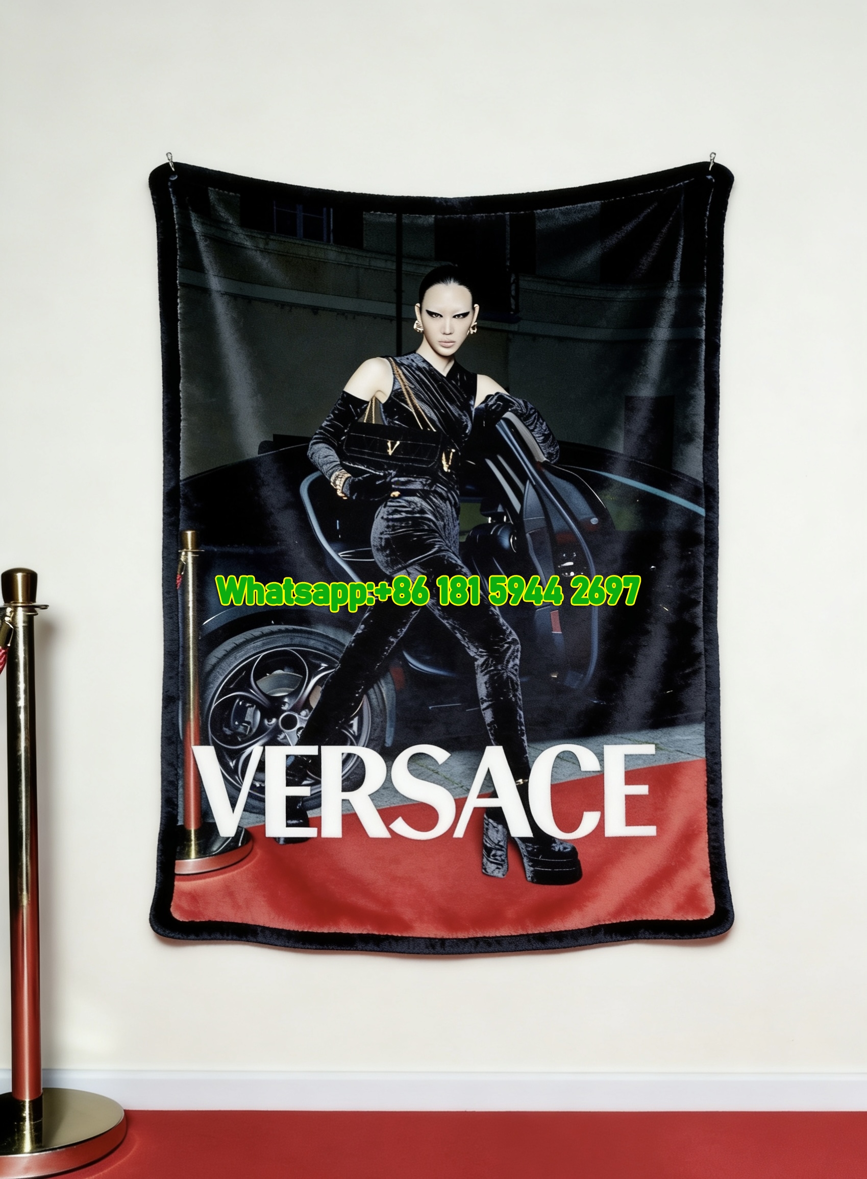 Versace Black Gold Velvet Red Carpet Print Flannel Throw Blanket Luxury Versace Fashion Soft Fleece Blanket IMG_1710